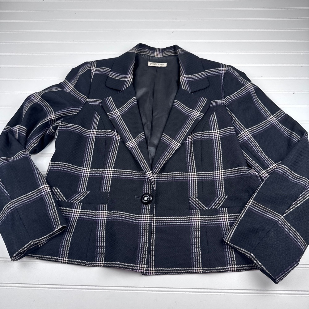 Vintage Pendleton Women's Medium 100% Virign Wool Black Blazer